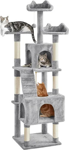 Vista 10 de Topeakmart Árbol de gato de 72 pulgadas para gatos de interior, torre de escalada de varios niveles con postes rascadores, 3 perchas, centro