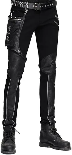 Vista 8 de Devil Fashion Pantalones casuales para hombre punk patchwork rectos con bolsillo