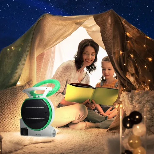 Vista 3 de Ventilador solar multifunción, ventilador eléctrico de camping al aire libre de 4000 mAh con panel solar, MP3/lámpara de mesa/antorcha/función