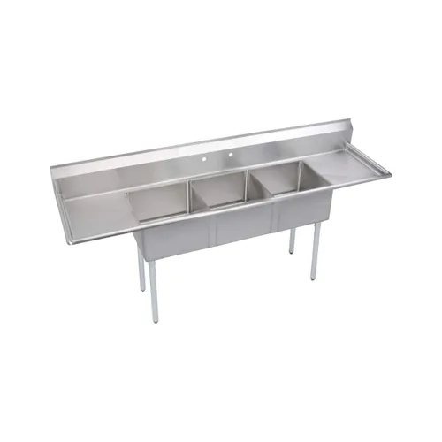 Vista 13 de Elkay Foodservice Fregadero de 3 compartimentos, OA de 58.5 x 29.75 pulgadas, altura de trabajo de 36 pulgadas, cuenco de 18 x 24 pulgadas, 14