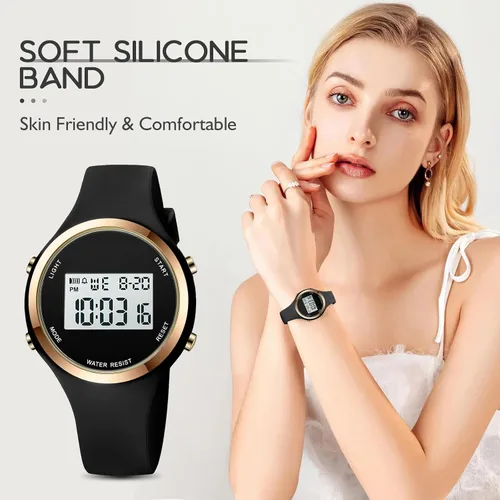 Vista 4 de Women LED Display Elecreonic Watch Fashion Chrono Alarm Digital Clock Woman Outdoor Sport Wirstwatch