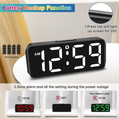 Vista 5 de Peakeep Small Tiny Digital Alarm Clock Plug in for Kids Bedroom Bedside Nightstand, RGB Colorful Changing Large Display for Travel, Dimmable 6