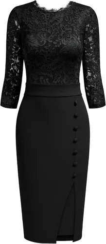 Vista 3 de Miusol Vestido de fiesta de cóctel delgado con encaje floral para mujer