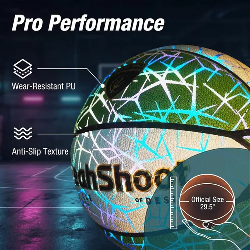 Vista 3 de Baloncesto que brilla en la oscuridad, baloncesto holográfico luminoso que brilla para entrenamiento al aire libre y juegos nocturnos, un gran