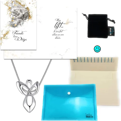 Vista 5 de Smiling Wisdom - Angel Twist - Friends Have Wings, They Lift Us to Our Feet When We Fall Tarjeta de felicitación y collar - Mejor amiga