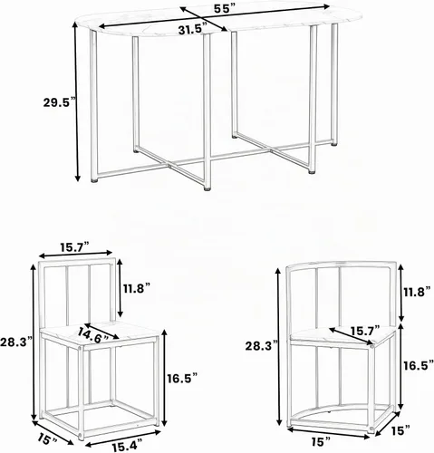 Vista 2 de CITYLIGHT Juego de mesa de comedor de 7 piezas con marco de metal y escritorio de mármol sintético, juego de mesa de cocina con silla triangular