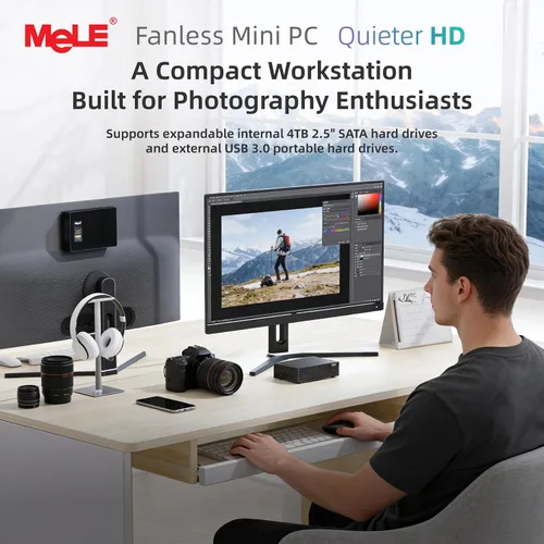 Vista 3 de MeLE QuieterHD3 N150 Mini PC sin ventilador 8 GB RAM DDR4 256 GB de grado