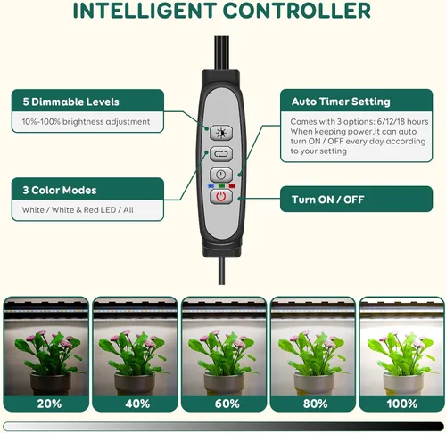Vista 2 de Tiras de luz de cultivo de 2 barras para plantas de interior, luces de plantas de espectro completo de 16 pulgadas, luces de crecimiento similares