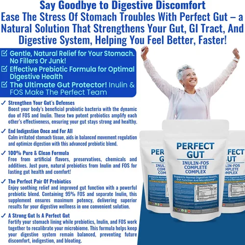 Vista 5 de Perfect Gut: Polvo de inulina FOS para la salud intestinal. Inulina prebiótica. Fibra de agave prebiótica única 95% FOS