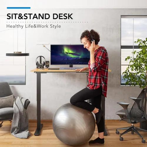 Vista 3 de FlexiSpot E6 Bamboo - Escritorio eléctrico de pie de 3 etapas con motor dual de 48 x 24 pulgadas, soporta 220 libras, altura ajustable con ajustes