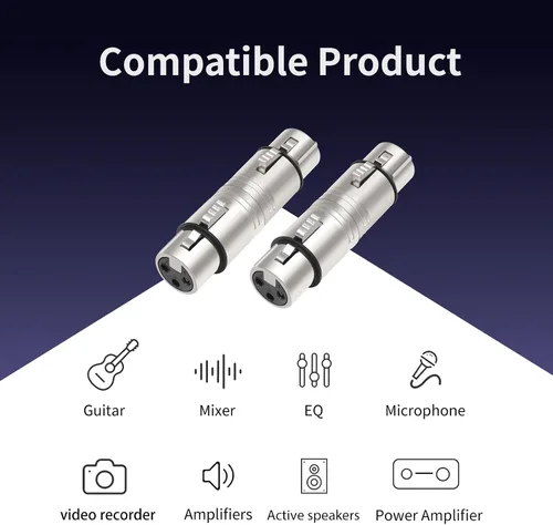 Vista 7 de Adaptador de audio XLR hembra a hembra, conector de acoplamiento de bloqueo seguro, transmisión de señal sin pérdida de 3 pines, extensor de cable