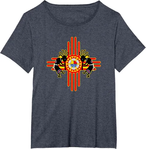 Vista 47 de Native American Kokopelli Kachina Zia Symbol 2 - Camiseta divertida para fanáticos, Negro