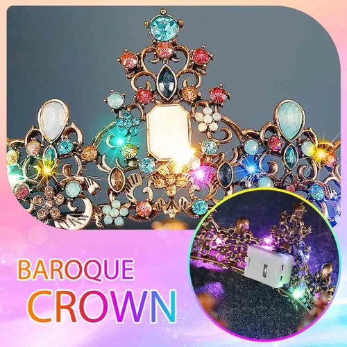 Vista 6 de Yean Coronas y tiaras con diamantes de imitación barrocos LED, corona de reina nupcial, corona de cristal, para boda, fiesta, tiara para mujer
