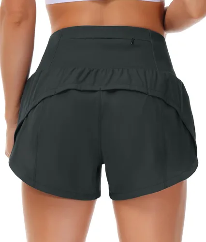 Vista 3 de THE GYM PEOPLE - Pantalones cortos deportivos de entrenamiento para mujer, con cintura alta, de secado rápido, con forro de malla y bolsillos
