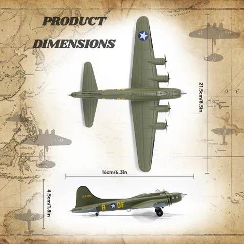 Vista 2 de B-17 Flying Fortress - Aviones fundidos a presión a escala 1/144, modelo de avión de metal pesado para coleccionista, entusiasta de la aviación
