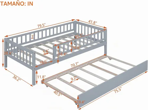 Vista 2 de Harper & Bright Designs - Cama infantil individual con barandillas