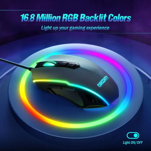 Vista 2 de Ratón para juegos con cable, ergonómico USB para computadora con 8 botones programables, ratón óptico para juegos con 16.8 millones