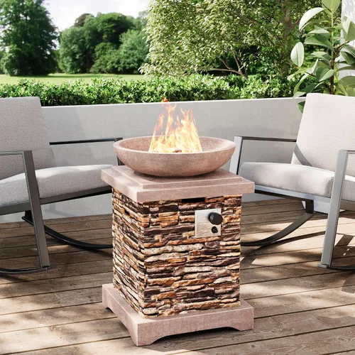 Vista 8 de SUNBURY Hoguera de Propano al Aire Libre, Hoguera de Gas para Patio Exterior, Mesa de Fuego al Aire Libre de Piedra, Columna de Fuego 40,000 BTU