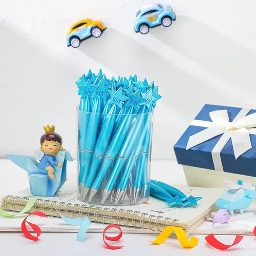 Vista 7 de Outus 48 bolígrafos azules para baby shower, bolígrafos a granel It's a Boy Favors Baby Supplies para invitados, regalos de anuncio de nacimiento