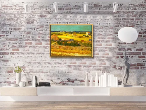 Vista 5 de Wieco Art Arte de pared enmarcado de la cosecha en La Crau con Mont Majour por Van Gogh pinturas al óleo Reproducción impresiones abstractas