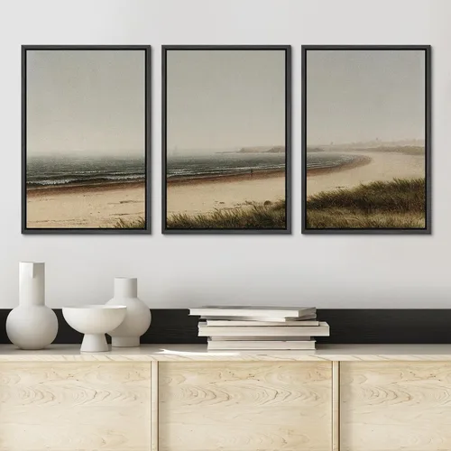 Vista 4 de Ashbrook Set de Arte de Pared en Lienzo Enmarcado, Naturaleza, Horizonte de Playa Nebulosa, Ilustraciones de Área Silvestre, Bellas Artes, Paisaje