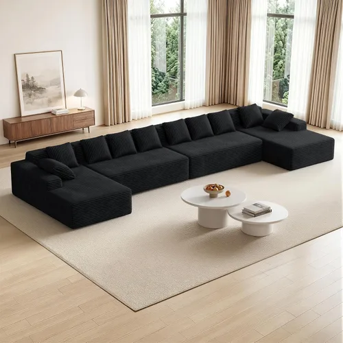 Vista 28 de Luxanimarion Sofá cama modular grande de 136 pulgadas con diván, sofá cama sin hueso en forma de U con otomana, no requiere montaje, asiento Beige