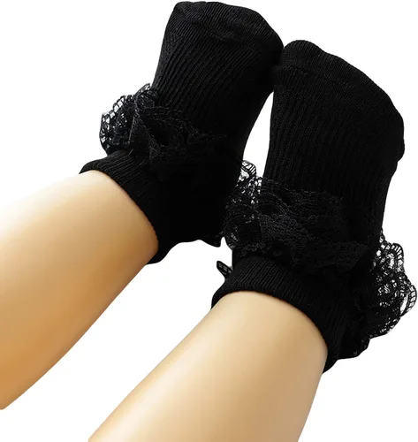 Vista 7 de Calcetines de encaje con volantes y volantes para bebé niña calcetines de triple encaje para vestido de tobillo para recién nacido paquete de 5