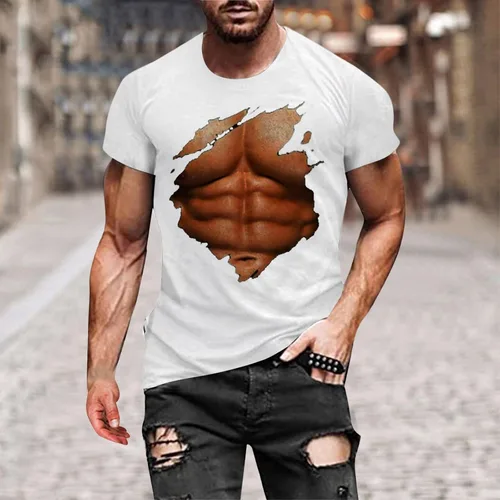 Vista 2 de Camiseta con estampado muscular unisex para hombre, camiseta de vacaciones grosera para fiesta de soltero, vestido de lujo 3D ofensivo, camiseta