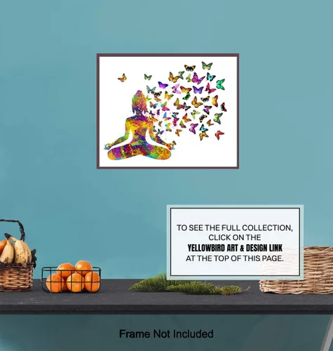 Vista 6 de Decoración de budismo zen, estatua de Buda con mariposas, arte de pared de yoga, regalos de meditación de la nueva era para mujeres, decoración