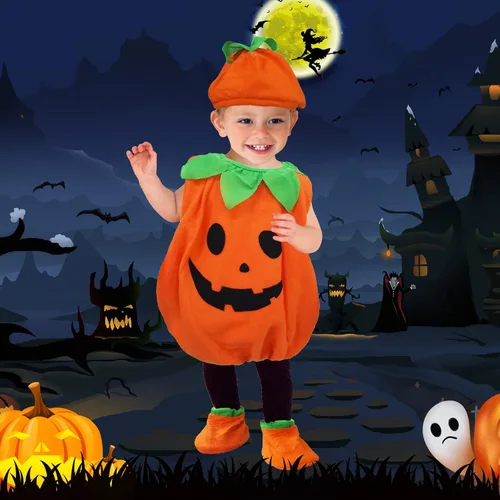 Vista 7 de Disfraz de calabaza de Halloween para bebés y niños pequeños ropa de fiesta de cosplay