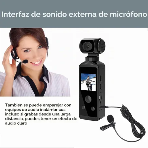 Vista 6 de Cámara de acción de mano, videocámara de bolsillo con WiFi 4K HD giratoria de 270° para filmar videos de vlog de viaje, con clip de micrófono, funda