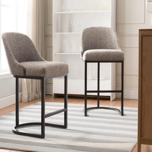 Vista 57 de Leick Home 214536 Barrelback Silla de comedor con base de metal, juego de 2, para comedor, asiento moderno de lino negro y base de metal dorado