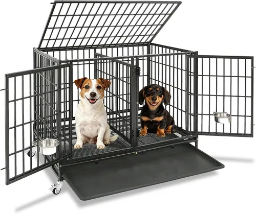 Vista 22 de Jaulas de dos niveles de 30 pulgadas para perros pequeños, jaula para perros de tamaño mediano para 2 perros, jaula resistente para perros, perreras