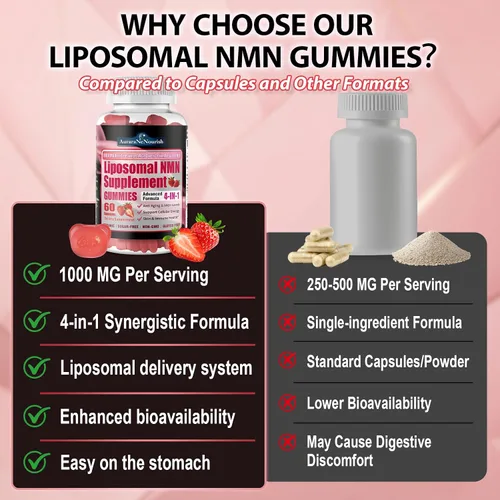 Vista 6 de Suplemento NMN de 1000 mg, gomitas liposomales de NMN 4 en 1 con resveratrol, quercetina y TMG para niveles de NAD+, alternativa a NMNH, apoya