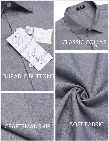 Vista 5 de COOFANDY - Camisa de lino de manga corta con botones estilo informal para hombre, para la playa