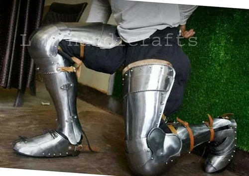 Vista 4 de Medieval SCA Combat Leg Armor Plate Cuisses with poleyns Caballero Completo Armadura de pierna con zapatos Set Recreación armadura de pierna