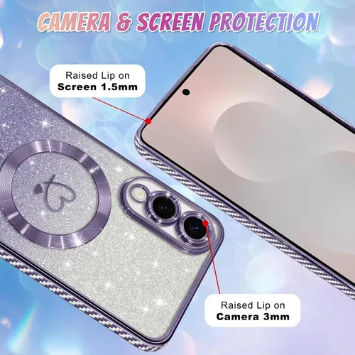 Vista 806 de Bonoma - Funda compatible con Samsung Galaxy S21 Plus, diseño de corazón con purpurina, color rosa Support for MagSafe, Plating Magnetic Case TPU