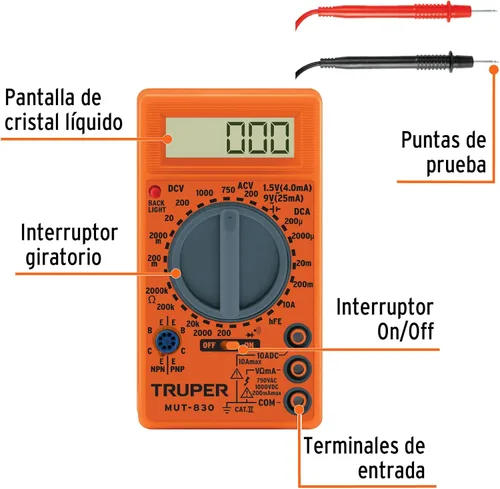 Vista 2 de TRUPER Multímetro digital ligero MUT-830