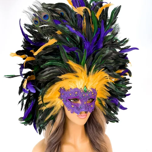 Vista 2 de Máscara veneciana para mascarada, máscara barroca de plumas de Mardi Gras, carnaval, máscara burlesque