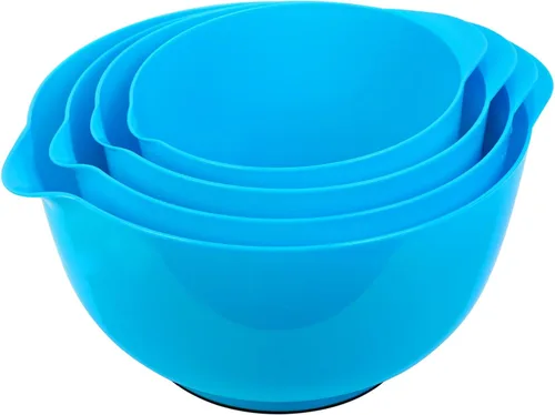 Vista 19 de BoxedHome Juego de cuencos de plástico anidables con boquilla de vertido, apto para microondas y lavavajillas, base antideslizante sin BPA, juego
