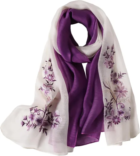 Vista 4 de WINCESS.YU Women Embroidered Silk Scarf, 75* 28 Inches Long Shawl and Wraps Negro