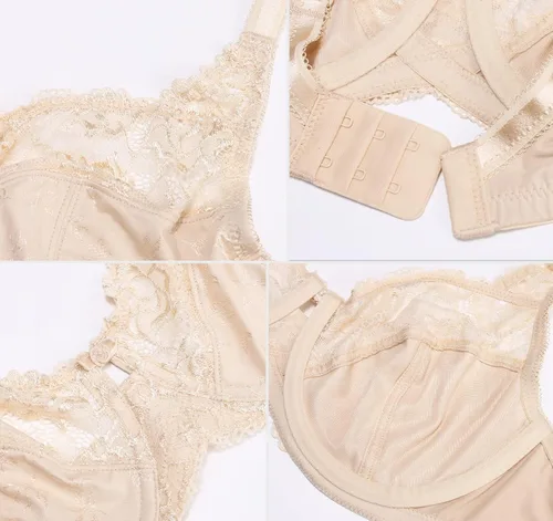 Vista 6 de DotVol Brasier de cobertura completa sin acolchado para mujer, con encaje floral, con aros, talla grande, para uso diario