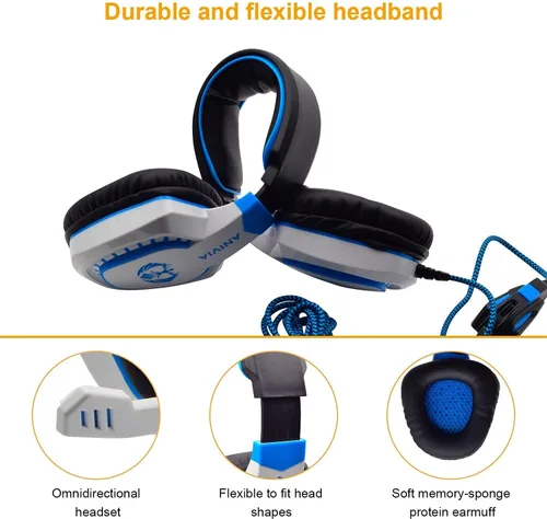 Vista 4 de Anivia Auriculares sobre la oreja para computadora con cable con micrófono, auriculares estéreo de 0.138in para juegos con graves, sonido