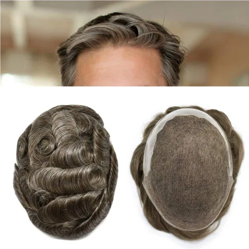 Vista 14 de FACE MIRACLE - Extensiones de cabello humano con encaje frontal francés y nudos blanqueados para hombre, sistema de reemplazo de cabello