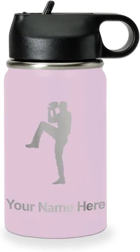 Vista 20 de LaserGram Botella de agua personalizada, jarra de béisbol, acero inoxidable de doble pared aislada al vacío con popote superior, regalo grabado Negro