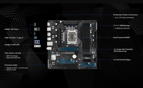Vista 2 de ASRock B760M PG Lightning WiFi soporta procesadores Intel Core de 13ª generación y 12ª generación y próxima generación (LGA1700)