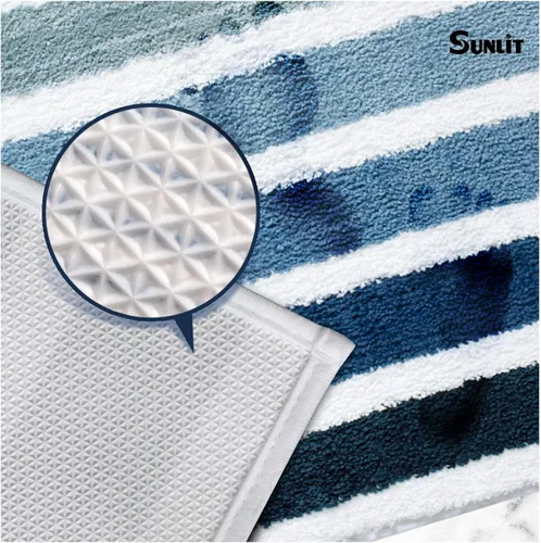 Vista 6 de Sunlit Alfombra de baño azul ombré, alfombra de baño náutica para baño, antideslizante, 24 x 17 pulgadas, azul y blanco