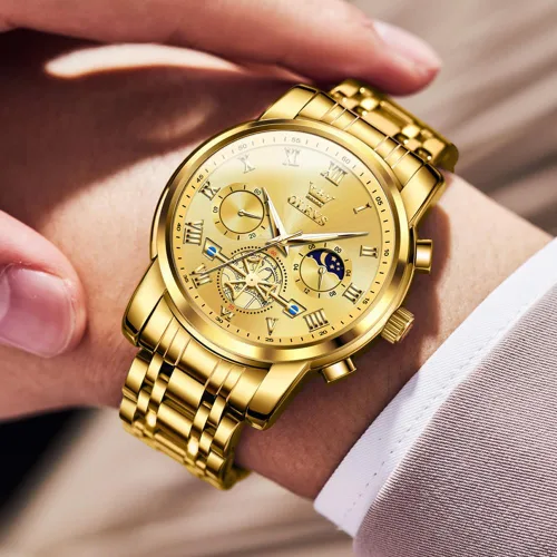 Vista 2 de OLEVS Reloj de pulsera ajustable de acero inoxidable impermeable para hombre, reloj analógico de cuarzo para hombre, moda de negocios, clásico