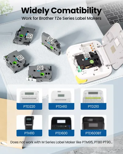 Vista 2 de TZe TZ - Cinta transparente laminada de 0.472 in 0.47 compatible con Negro sobre transparente