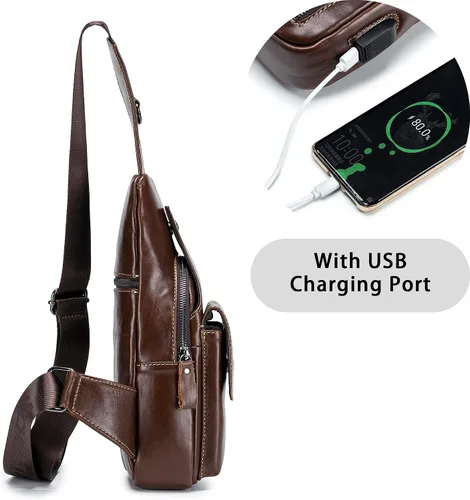 Vista 186 de LUKZIJAES Bolso bandolera de cuero genuino para hombre
